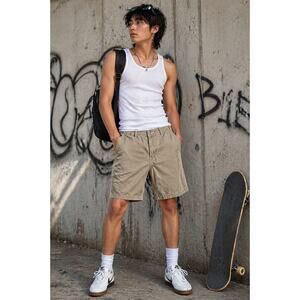 BKE Noah Men's Athletic Fit Khaki Shorts Size 34/24 Stitched Flat Front Beach